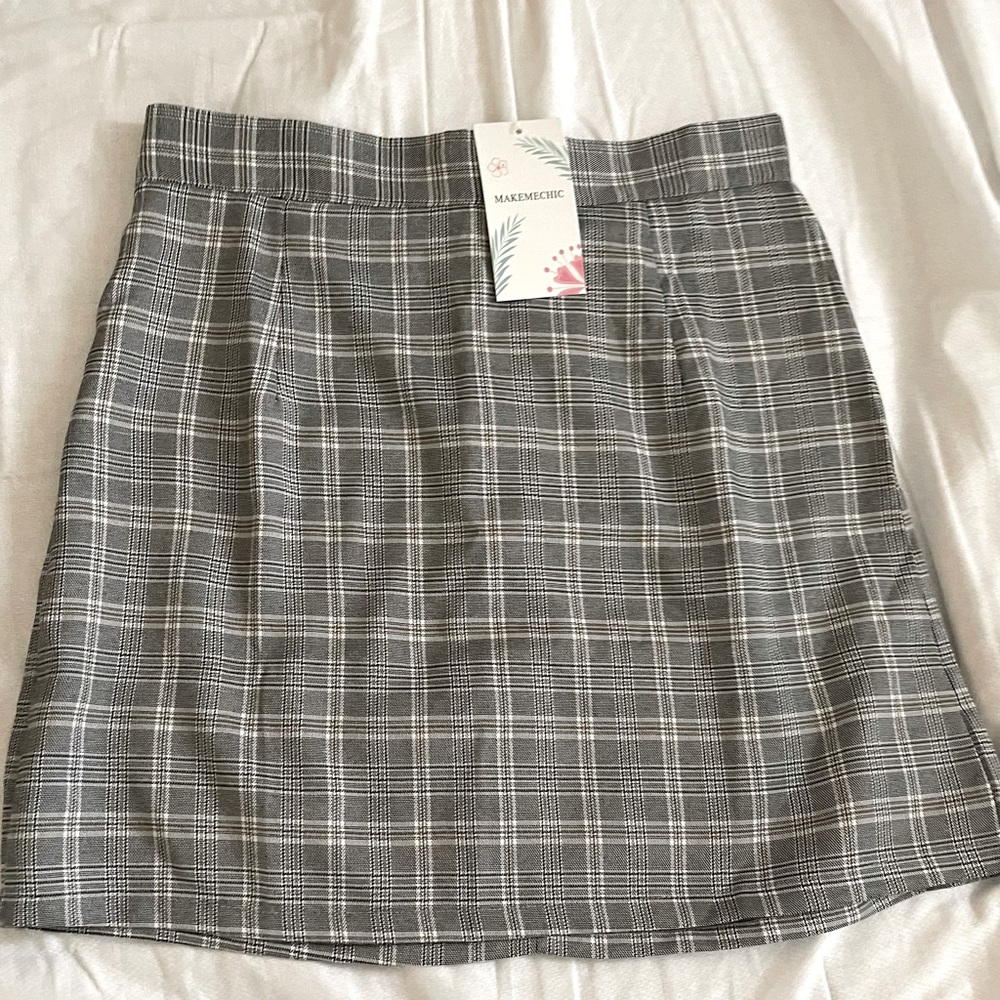 NWT make me chic black white plaid skirt medium